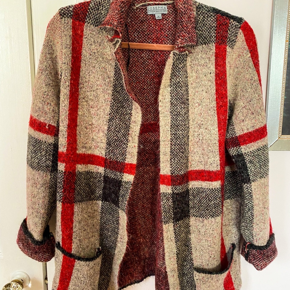 Joseph A Plaid Sweater Blazer Cardigan